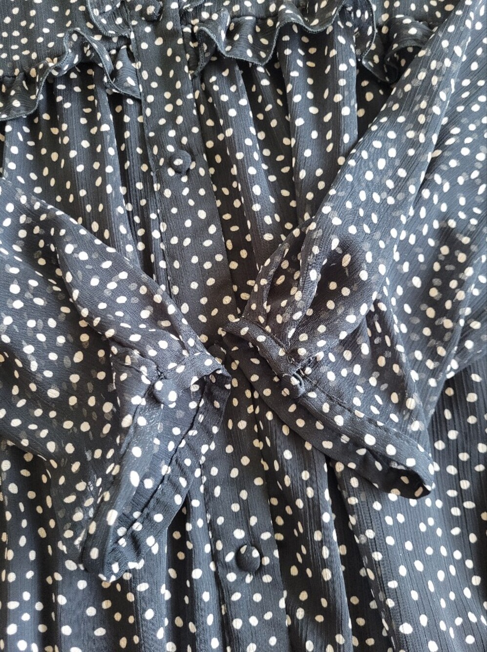 Zara Sheer Polka Dot Minidress With Ruffle Trim Black Cream Large - Picture 5 of 13